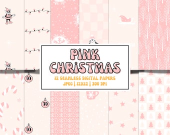 Pink Christmas Seamless Pattern... Elf Seamless Background...Happy Holidays Digital Paper Packs