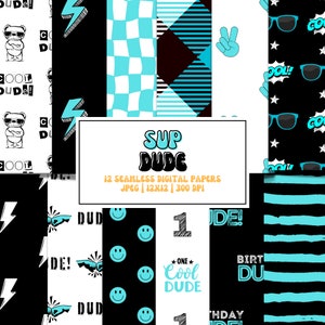 Dude Perfect Digital Party Paper, Thunder Lightning Bolt Boy naadloze stof printpatroon, The Birthday Dude Boys decor kinderfeestje