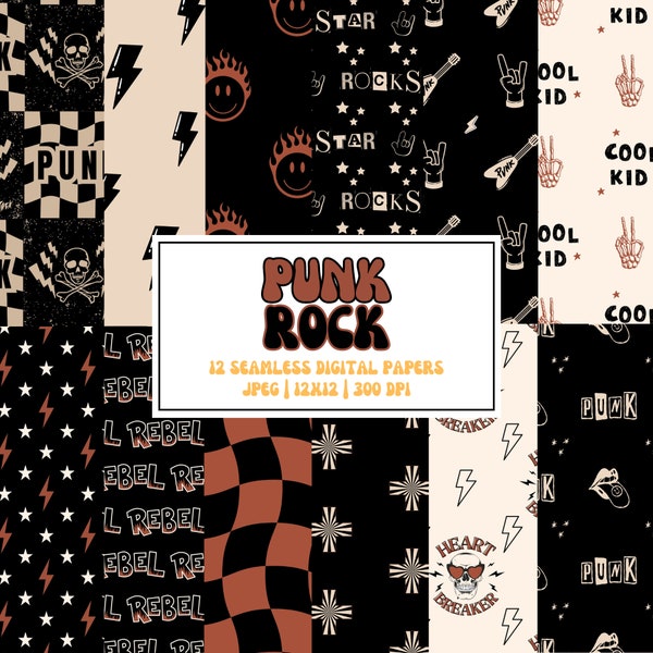 Punk Rock n Roll Seamless Pattern... Boy Digital Paper Patterns... Repeating Backgrounds