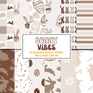 Fichier sans couture lapin de Pâques, motif d'impression de tissu lapin neutre pour garçons, lapins en papier numérique, papier kraft, décoration de fête oeuf de Pâques bohème