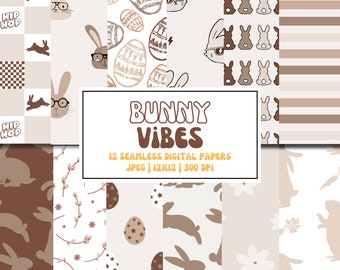 Easter Bunny Seamless File... Neutral Rabbit Digital Paper Pattern... Egg Backgrounds