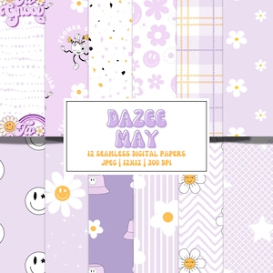 Floral Daisy Seamless Pattern... Flower Digital Scrapbook Paper... Groovy Party Digital Download