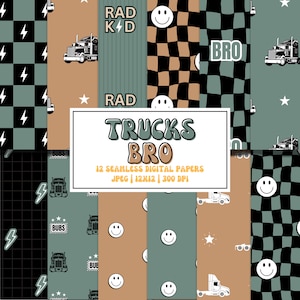 Semi Truck Boy Seamless Pattern... Trucker Digital Paper... Backgrounds for Kids Truck Party