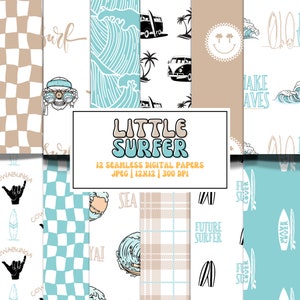 Surfs Up Little Surfer Boy Seamless Patterns...Pray For Surf Digital Paper