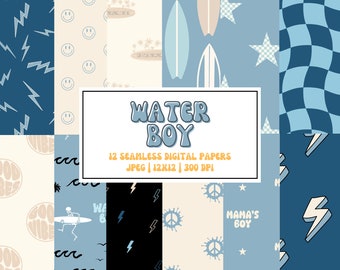 Surfer Boy Seamless Fabric Pattern | Summer Digital Scrapbook Papers