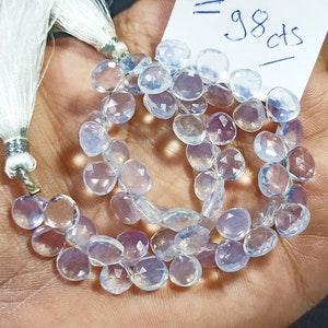 Lavender Amethyst Quartz Beads: Faceted Pear Briolette, 8 Inch Strand