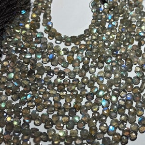 Faceted Labradorite Heart Beads: 5mm, 7.5-inch Strand