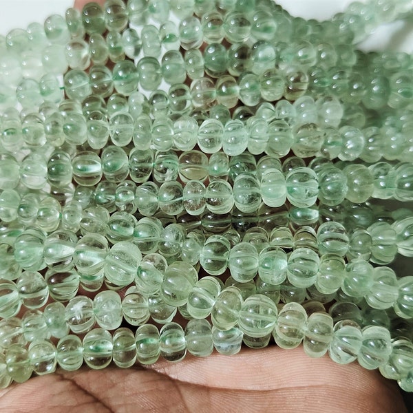 green amethyst quartz carved rondelle beads shape,6 to 9.5 mm size,green amethyst beads,18 inch strand,carved rondelle gemstone beads shape