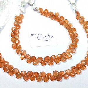 Excellent Smooth Sunstone , Heart Shape gemstone, Both side polished, briolette beads 6 to 7  mm Approx, Best for Jewellery 8 inch strand,
