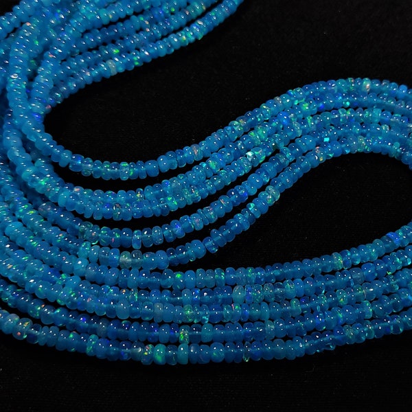 NATURAL,blue opal ethiopian opal smooth rondelle blue ethiopian opal gemstone beads,3.5 mm size,ethiopian opal beads,16 inch strand,for her