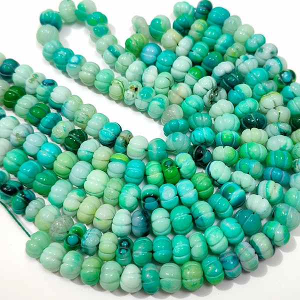 16 inch strand green opal carved Smooth Rondelle beads,carved Rondelle beads shape,9.5 mm size,green opal beads shape