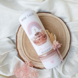 Baptismal candle Noah's Ark, communion candle girl, baptismal candle personalizable, baptismal candle modern watercolor, altar candle, with lace ribbon