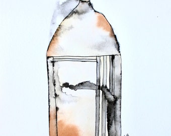 Lavender in Vase, Original Art, Watercolour, Ink