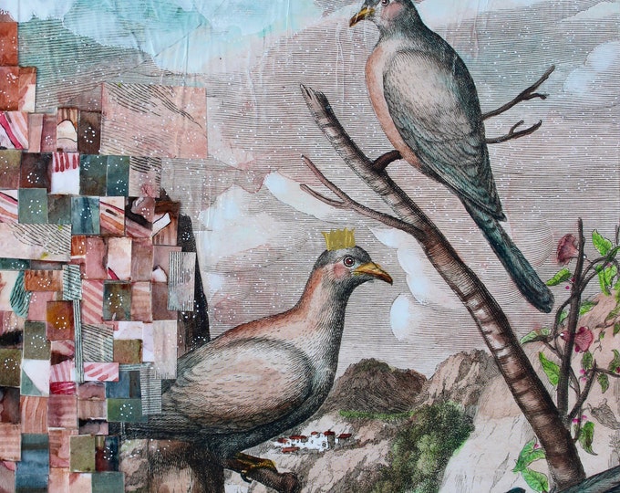 Birds of a Feather, OOAK Wall Art, Multimedia Art, Collage, original artwork