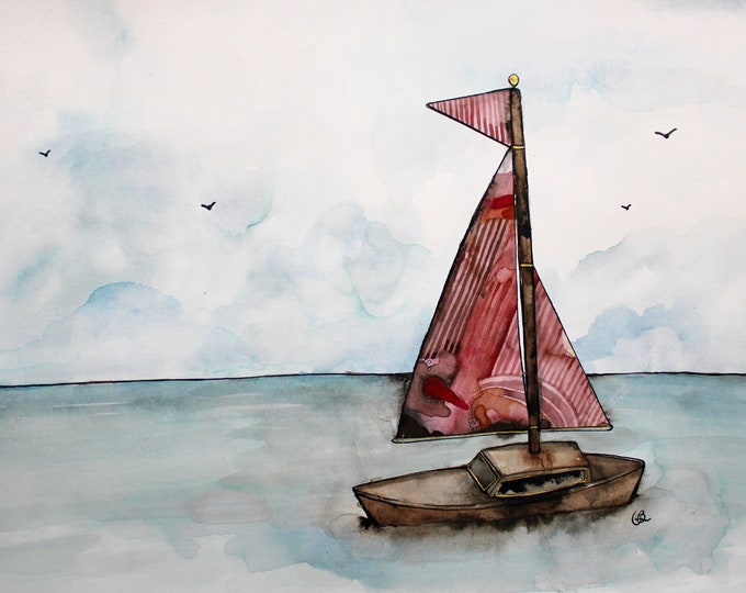 Come Sail Away with Me, OOAK Wall Art, Expressive Art, original artwork, Watercolour, collage and India ink
