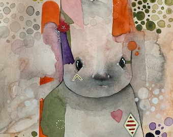Bunny, Rabbit, Colourful, Polka dot, Protection animal, animal totem, Warrior, Limited Edition Art Prints, Watercolour and Ink