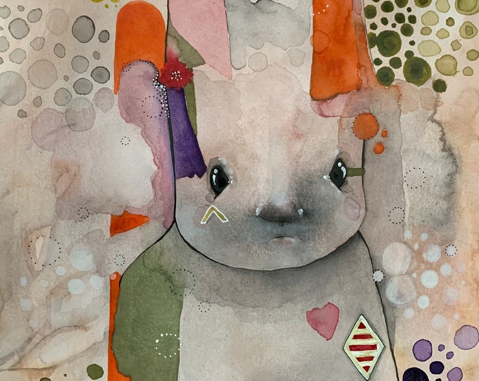 Bunny, Rabbit, Colourful, Polka dot, Protection animal, animal totem, Warrior, Limited Edition Art Prints, Watercolour and Ink