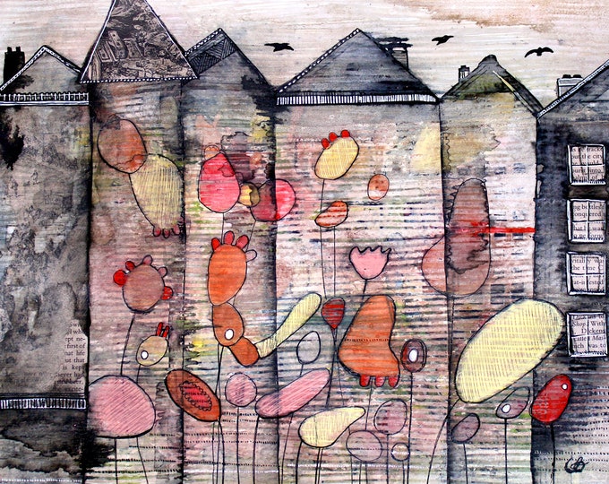 Massey House, Limited Edition Print, India Ink, Watercolour, Gouache, Oil Pastel and paper collage