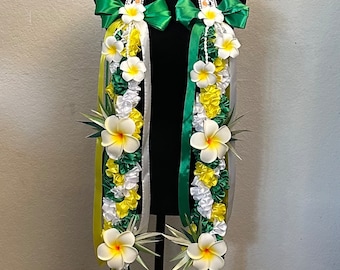 TRIPLE Ribbon  Plumeria Graduation Lei