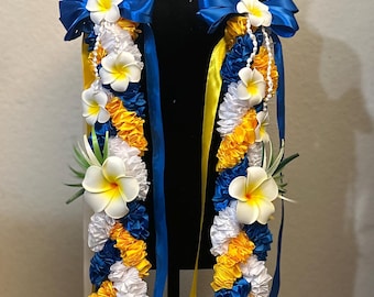 TRIPLE Ribbon Plumeria Graduation Lei