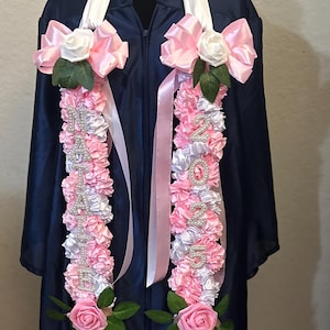 TRIPLE Ribbon Rose Graduation Lei with Name and Year + Sachet bags