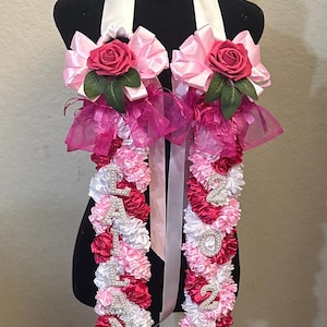 TRIPLE Ribbon Rose Graduation Lei with Name and Year + Sachet bags