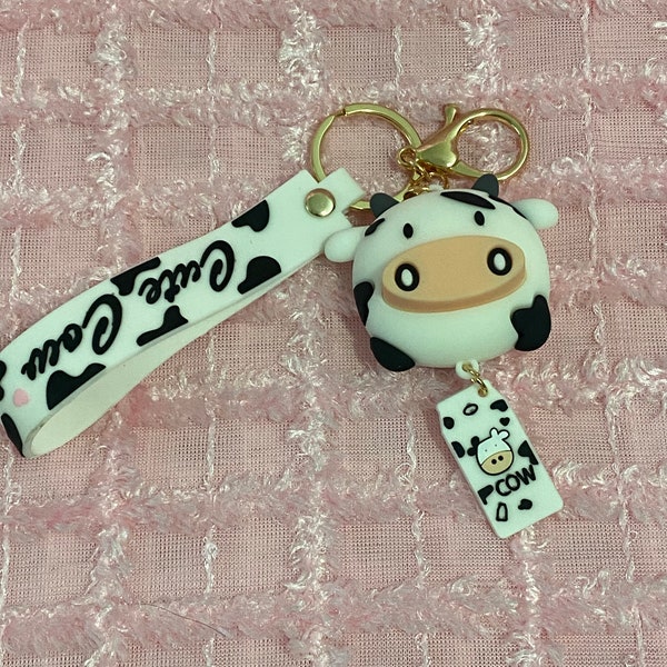 Super Cute Charm and Trendy Kawaii Pendant Bag Ornament Cow Figurine Fashionable Keychain Great Gift
