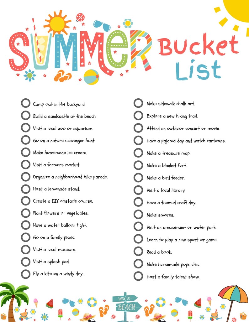 Summer List Summer Bucket List Printable for Kids/30 Fun Summer Activities/family ...
