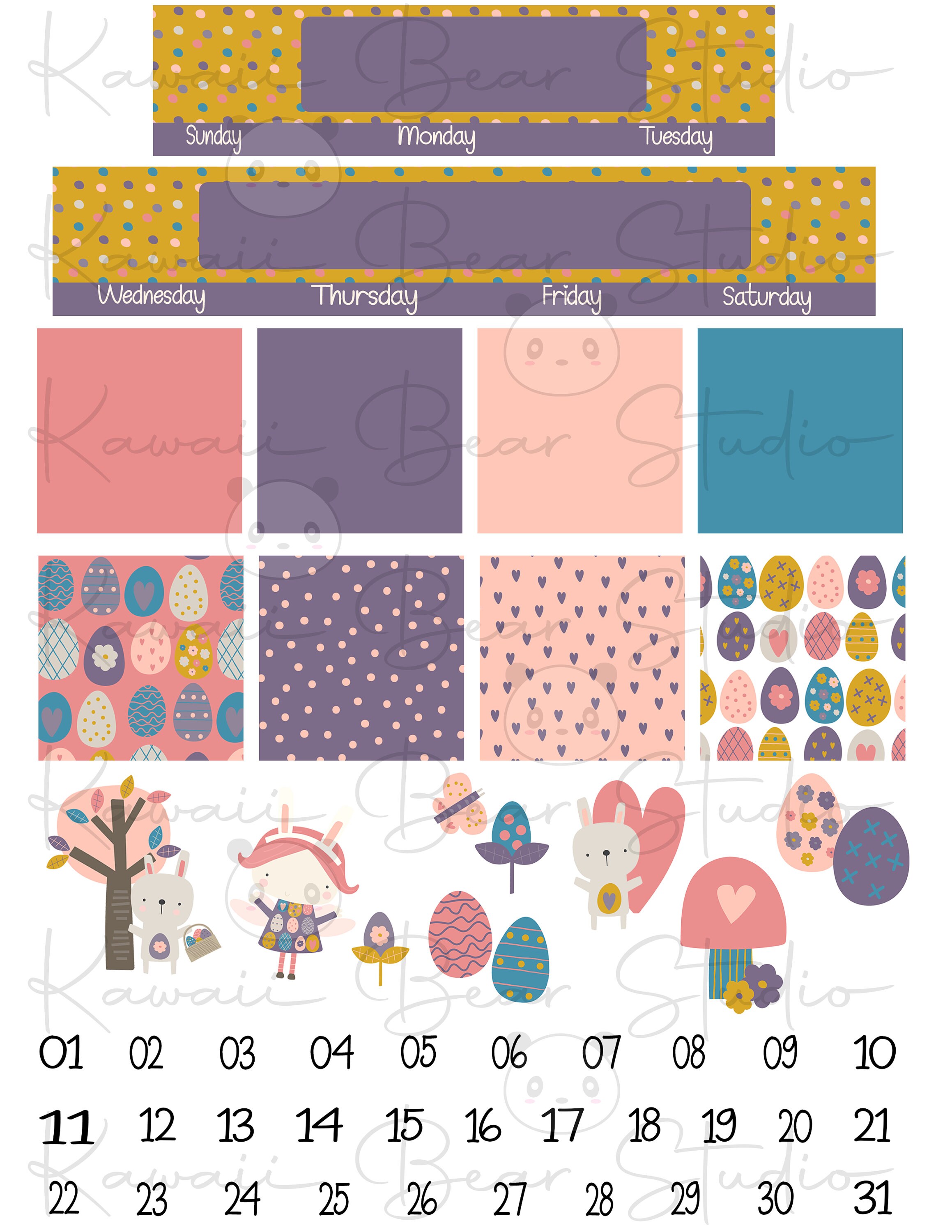Printable Spring Easter Bunnies April Monthly Kit for Classic Happy ...