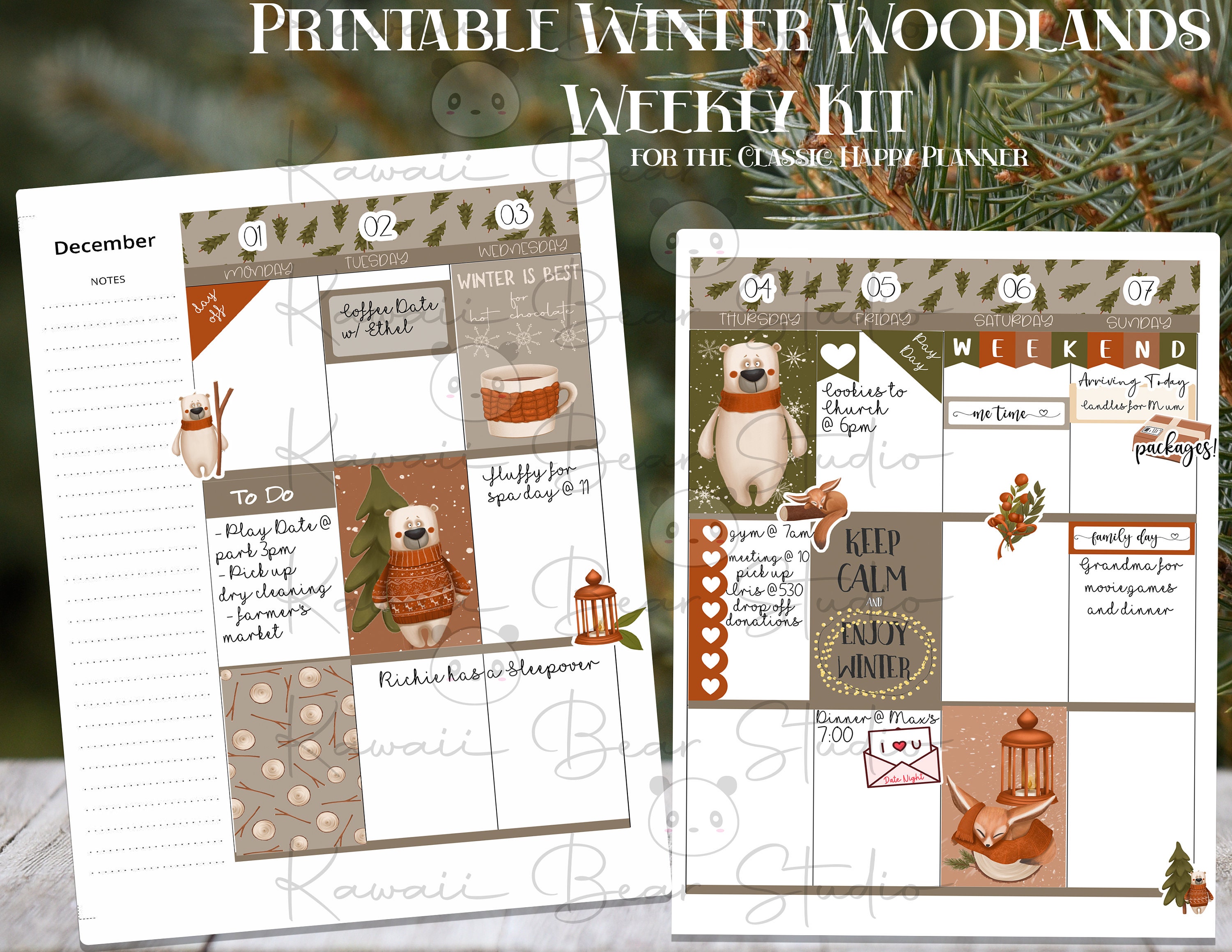 Printable Winter Woodland Animals Weekly Kit for Classic Happy Planner ...