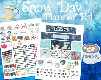 May include: A set of planner stickers with a winter theme. The stickers feature illustrations of snow boots, snowmen, hot chocolate, and other wintery elements. The stickers are designed to be used in a planner or journal to add a festive touch to your daily routine. The stickers are printed on high-quality paper and are perfect for adding a personal touch to your planner.