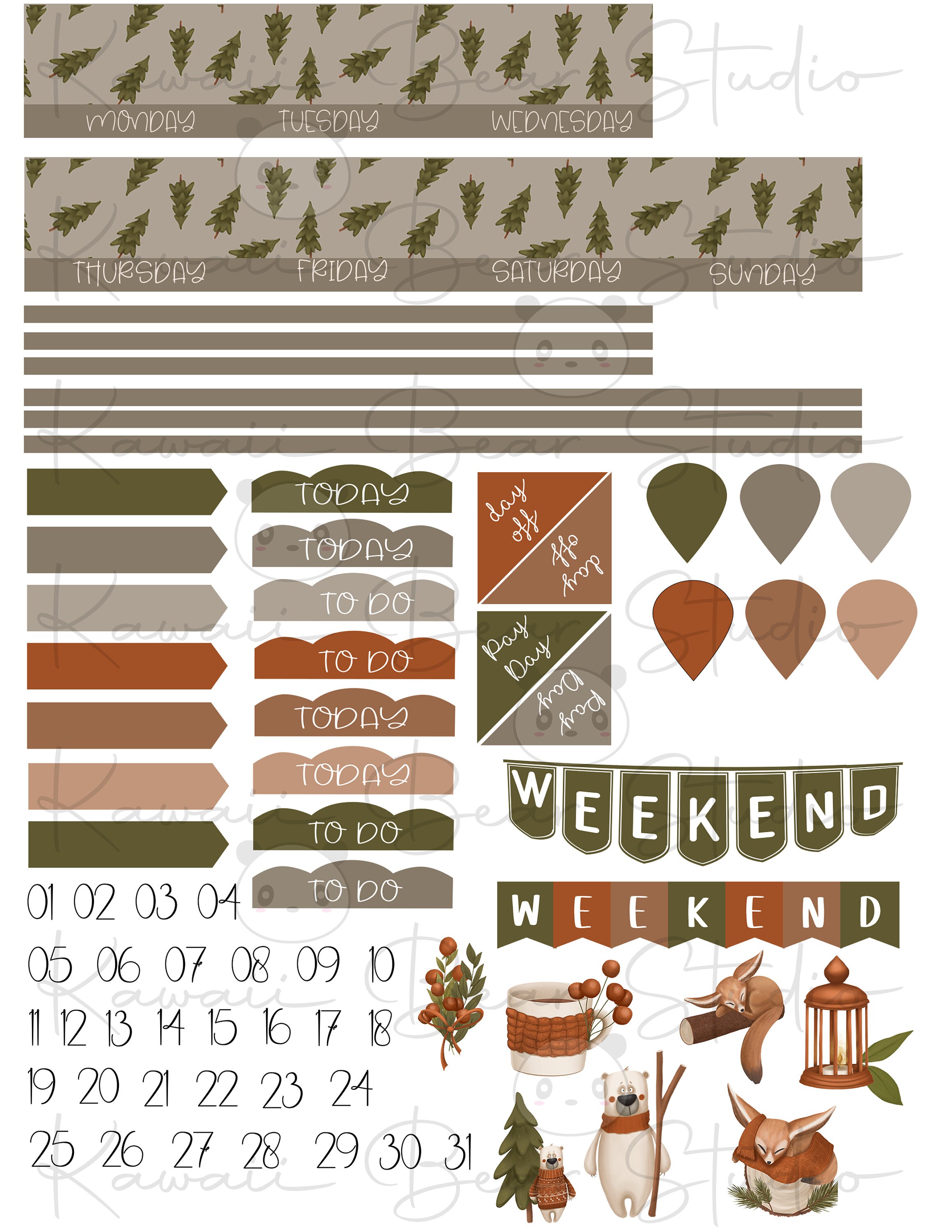Printable Winter Woodland Animals Weekly Kit for Classic Happy Planner ...