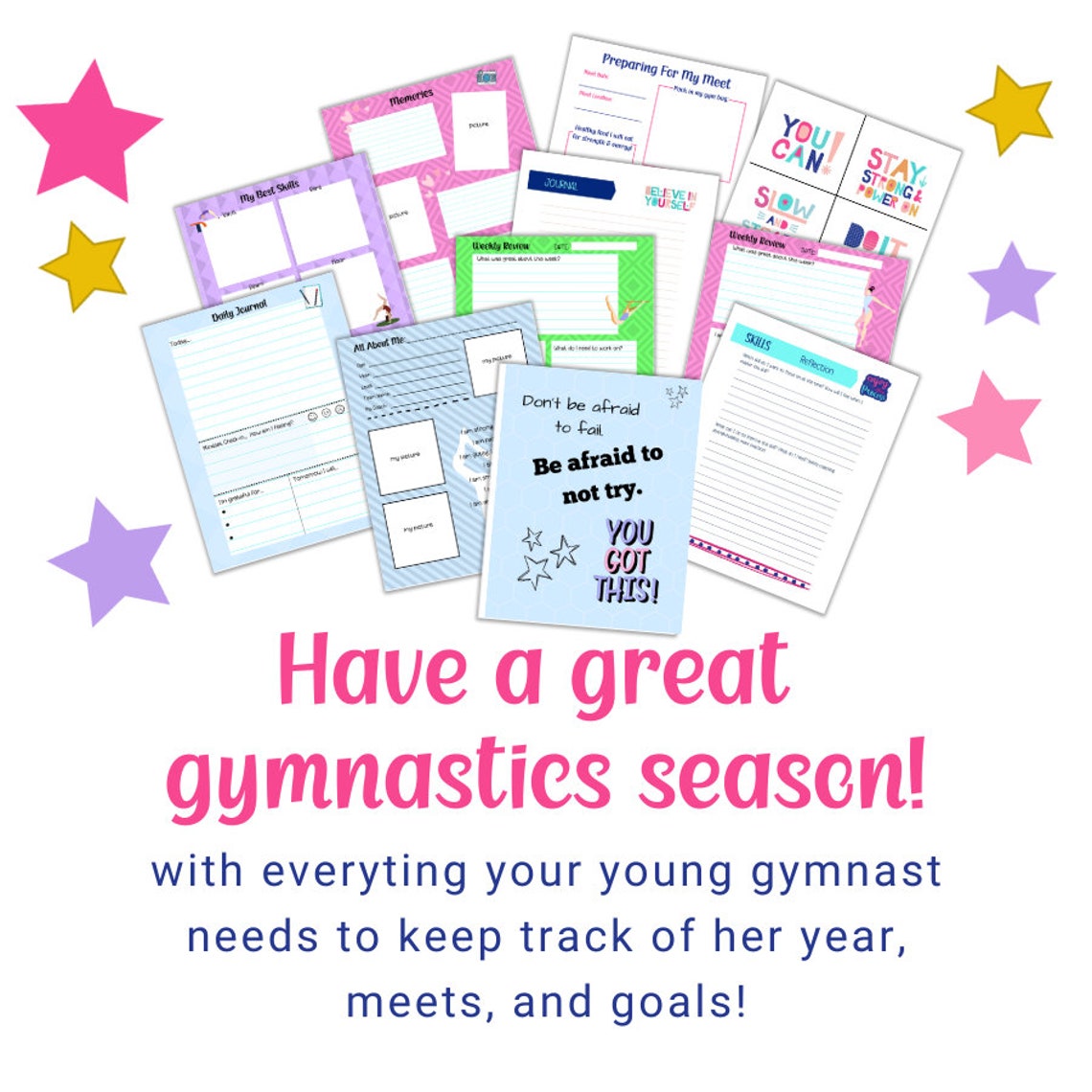 Gymnastics Printable Bundle, Gymnastics Journal, Gymnastics Trackers