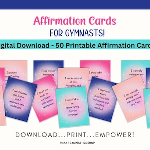 Tarjetas de Afirmaciones para Gimnastas, Imprimibles de Gimnasia, Afirmaciones de Gimnasia, Mentalidad Positiva para Gimnastas, Tarjetas de Afirmaciones, Gimnasia