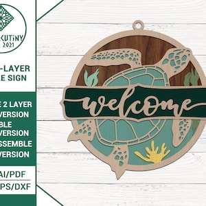 多層組み立て式および非組み立て式ウミガメサイン - レーザーカット ファイル - Glowforge svg ファイル