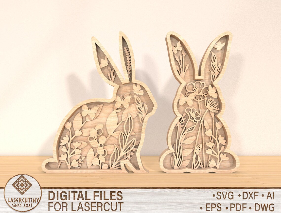 Easter Laser Cut Files Bunny SVG Layered Bundle, Floral Rabbit ...