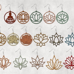 Pacote Lotus Flower Boho Brincos Svg, Flower Svg, Lotus Svg, Presente para ela, Brincos arquivos cortados a laser, Glowforge, Brinco svg, Download digital