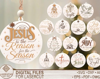Adorno navideño cristiano en formato SVG, Jesús es la razón de la Navidad, corte láser religioso, archivo Glowforge para adorno de fe, adorno de nacimiento