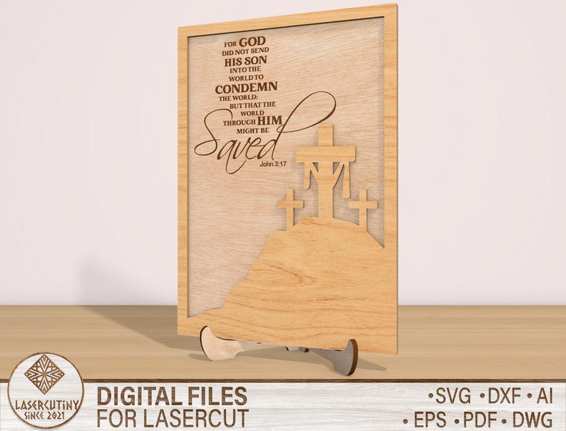 May include: A wooden sign with a cross and the text "FOR GOD DID NOT SEND HIS SON INTO THE WORLD TO CONDEMN THE WORLD: BUT THAT THE WORLD THROUGH HIM MIGHT BE SAVED John 3:17".