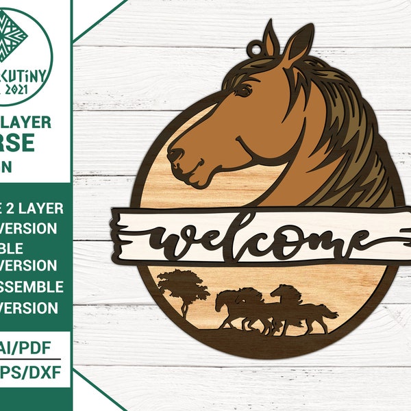 Multi-Layer Assemble and Non Assemble Horse Sign - Laser Cut File - Glowforge svg files