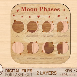 Phases of Moon Puzzle Laser Cut File, Svg, Dxf ,Kids laser svg design, Children puzzle file,diy craft kits, Glowforge, Digital Download