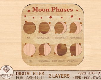 Phases of Moon Puzzle Laser Cut File, Svg, Dxf ,Kids laser svg design, Children puzzle file,diy craft kits, Glowforge, Digital Download