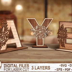 Flores Alfabetos Soporte de pendientes, Soporte de pendiente de carta, Soporte de pendiente personalizado, Soporte de pendiente del alfabeto, Pantalla de pendientes, Archivo de corte láser