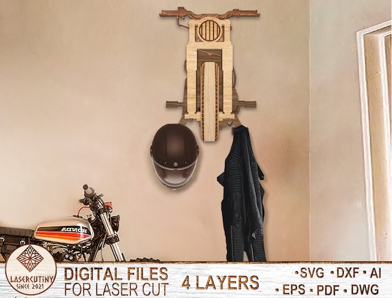 Motorcycle Helmet Holder Layered Motorcycle Decor SVG, DWG - Multilayer, Glowforge svg files, Laser Ready Cut File - Instant Download