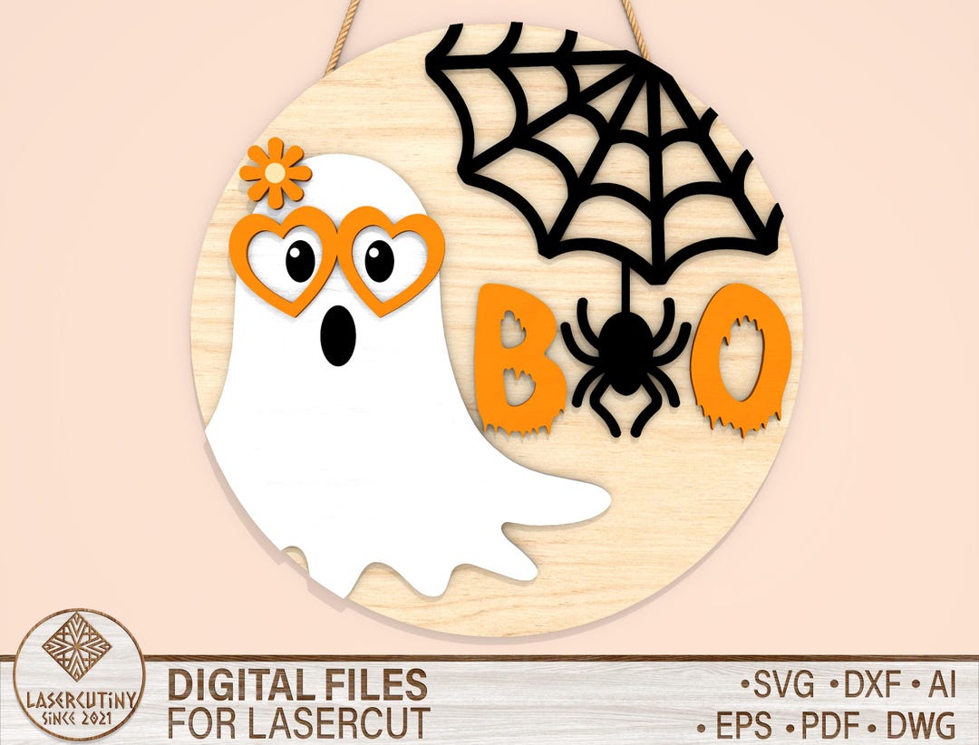 Cute Halloween Ghost Door Hanger Svg, Cute Spooky Svg Laser Cut File ...