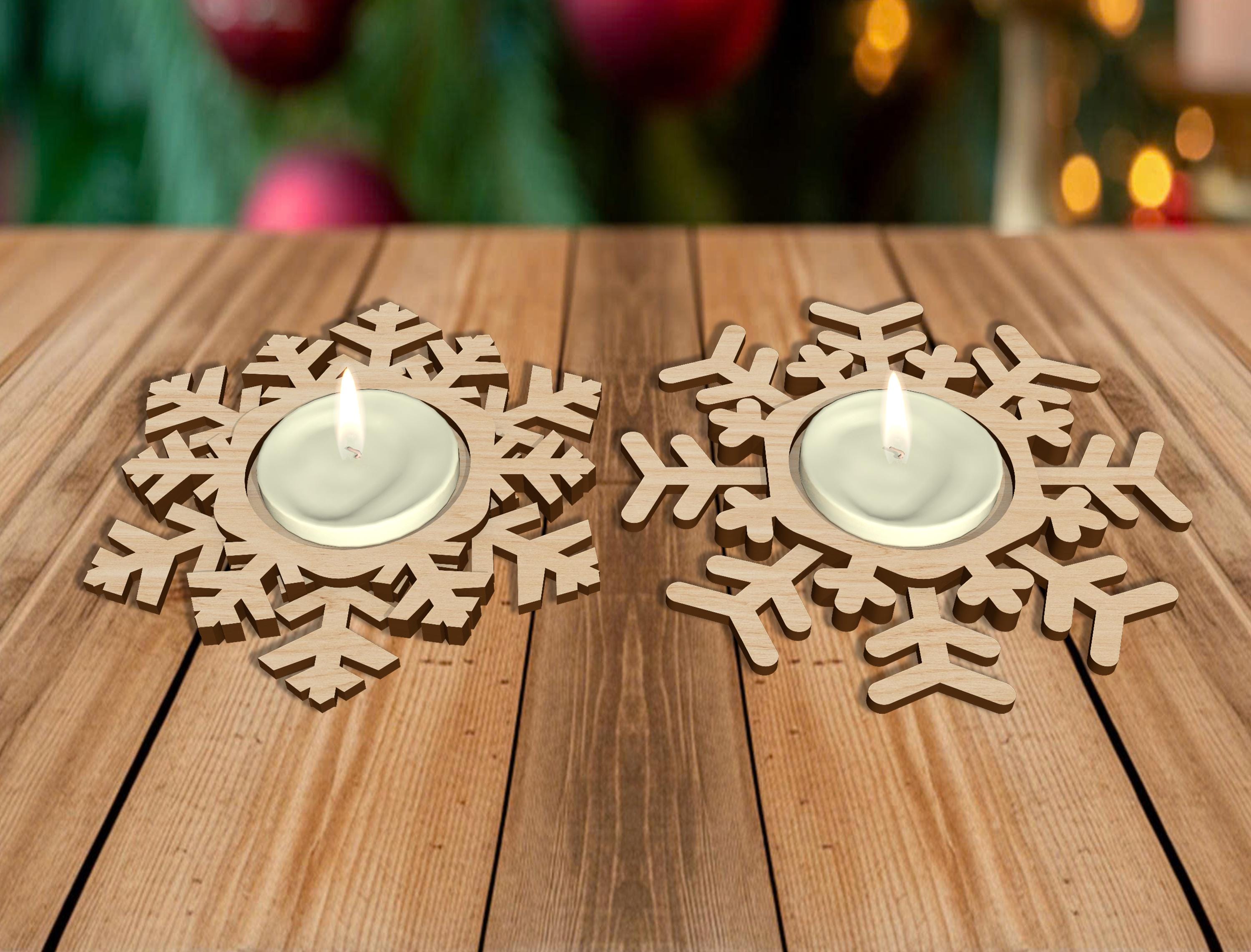Snowflake Candle Holder SVG Set, Christmas Tea Light Holder Laser Cut