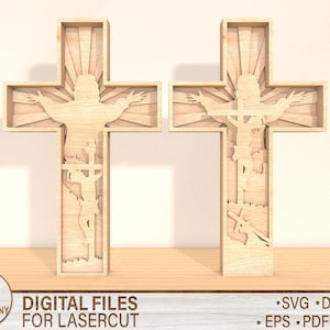Croce di Pasqua 3D Layer Standing Cutfile Svg, Segno religioso Svg, Taglio laser di Pasqua, File di Gesù Svg, È risorto Svg, Decorazioni religiose di Pasqua