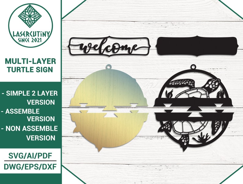 Multi-layer Assemble and Non Assemble Sea Turtle Sign - Laser Cut File ...