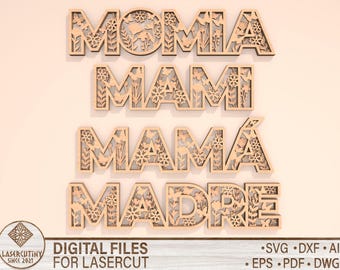Mother's Day SVG Laser Cut File, MultiLayer Table Decoration, Happy Mother's Day, Mom Multilayer Standing Shape Gift for Mom, Laser Cut DXF