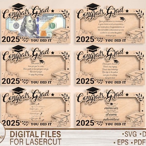 Archivo de corte láser personalizado de graduación, regalo para él/ella, porta billetes de graduación 2025, archivo de corte de marco de porta billetes de graduación 2025